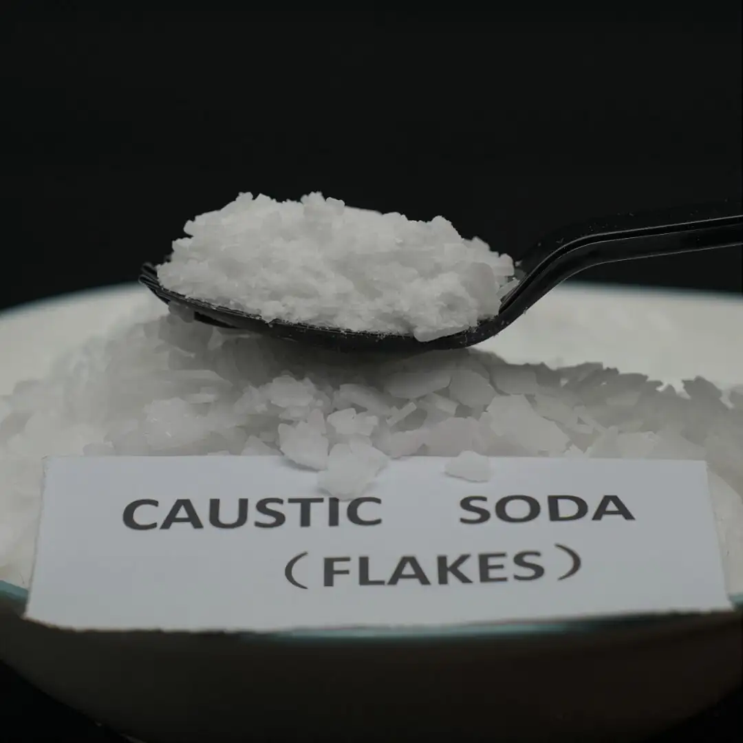 Caustic soda flakes product closeup